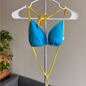 Y2k Ralph Lauren White Bikini Top with Blue and Yellow Trim